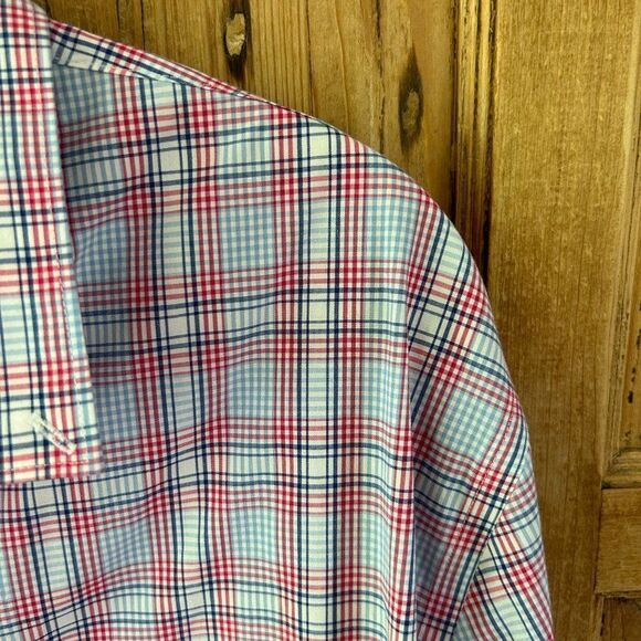 Men's Crown & Ivy XL Slim Fit Blue Red White Long Sleeve Button Front Shirt - Picture 4 of 9